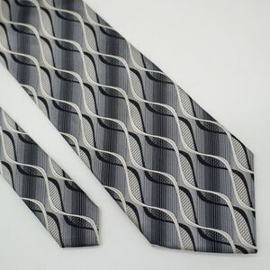 Joseph & Feiss International Silver Black Abstract Woven‎ Wide Silk Tie